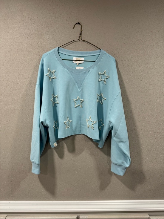 Simply Southern Tops - NWT Simply Southern Pearl Star Embellished Cropped Sweatshirt - Light Blue